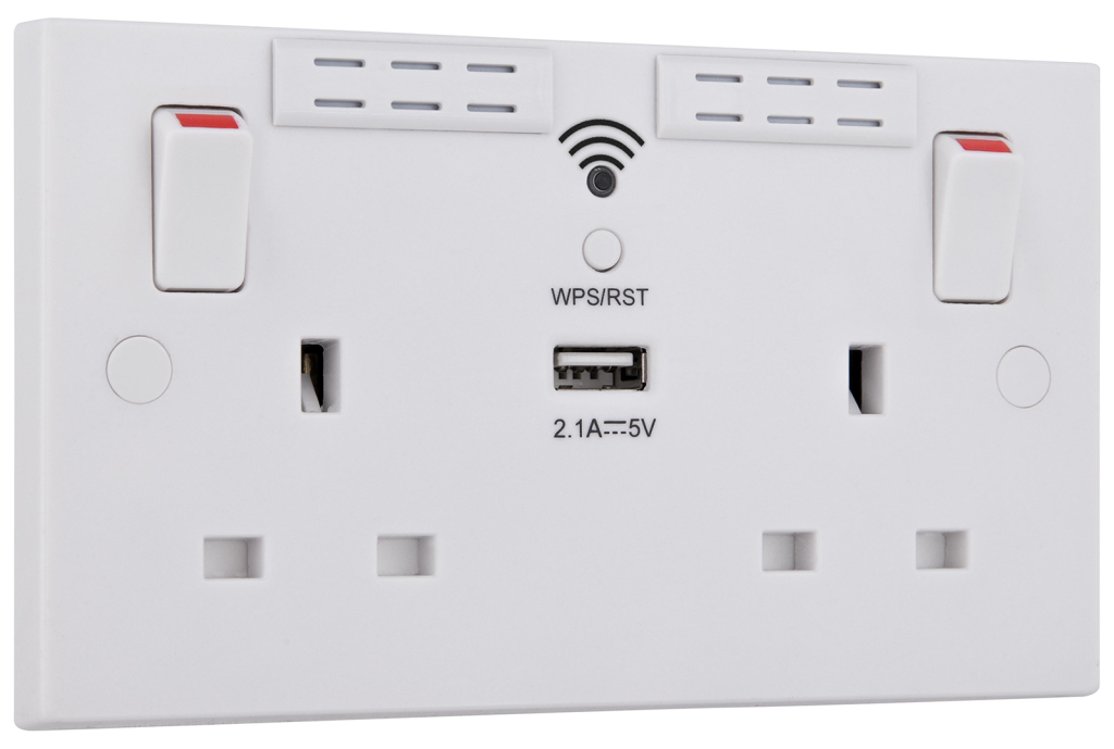 BG White Switched 2 Gang Socket With Wi-Fi Repeater & USB Charger - Image 5