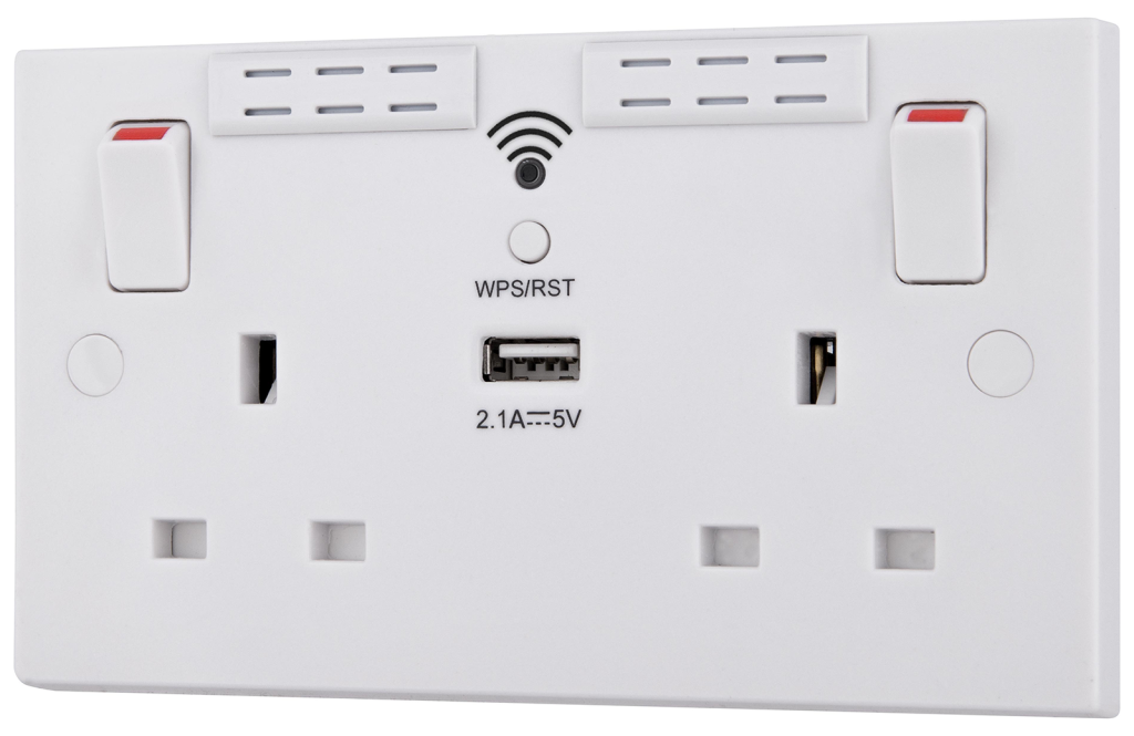 BG White Switched 2 Gang Socket With Wi-Fi Repeater & USB Charger - Image 7