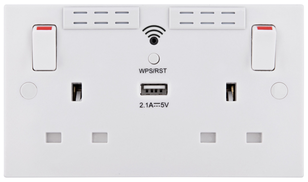 BG White Switched 2 Gang Socket With Wi-Fi Repeater & USB Charger - Image 4